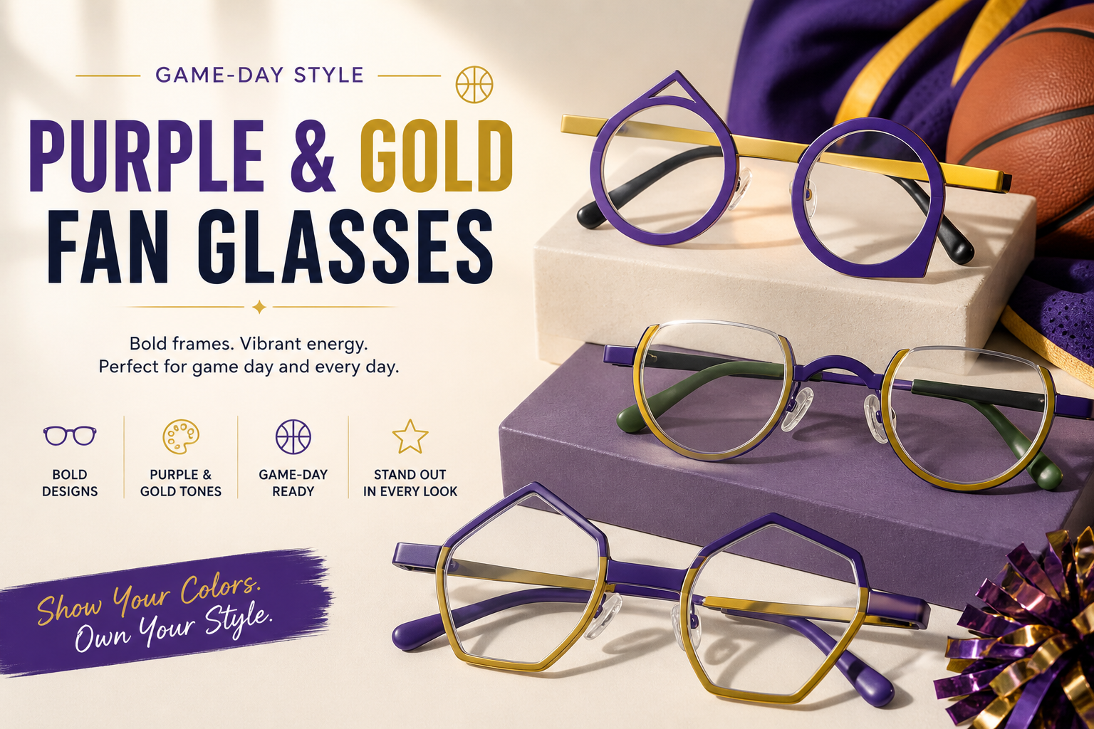 Purple & Gold Fan Glasses