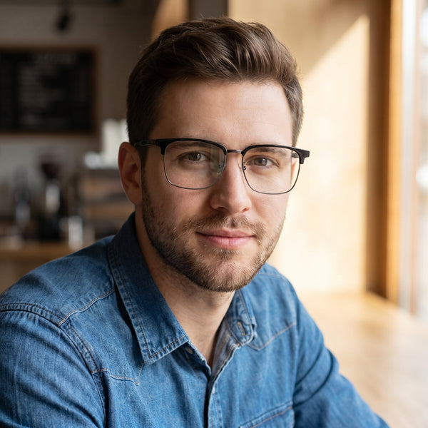 Browline Glasses EF1005 - Wide Frames for Men with Larger Heads