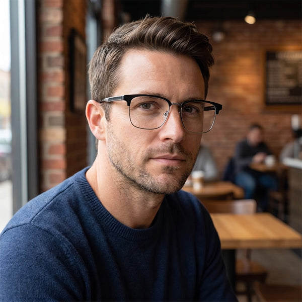Browline Glasses EF1005 - Wide Frames for Men with Larger Heads